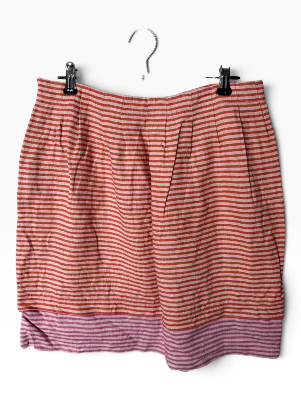 LOFT Coral Red Pink Striped Linen Mini Skirt Size 4
